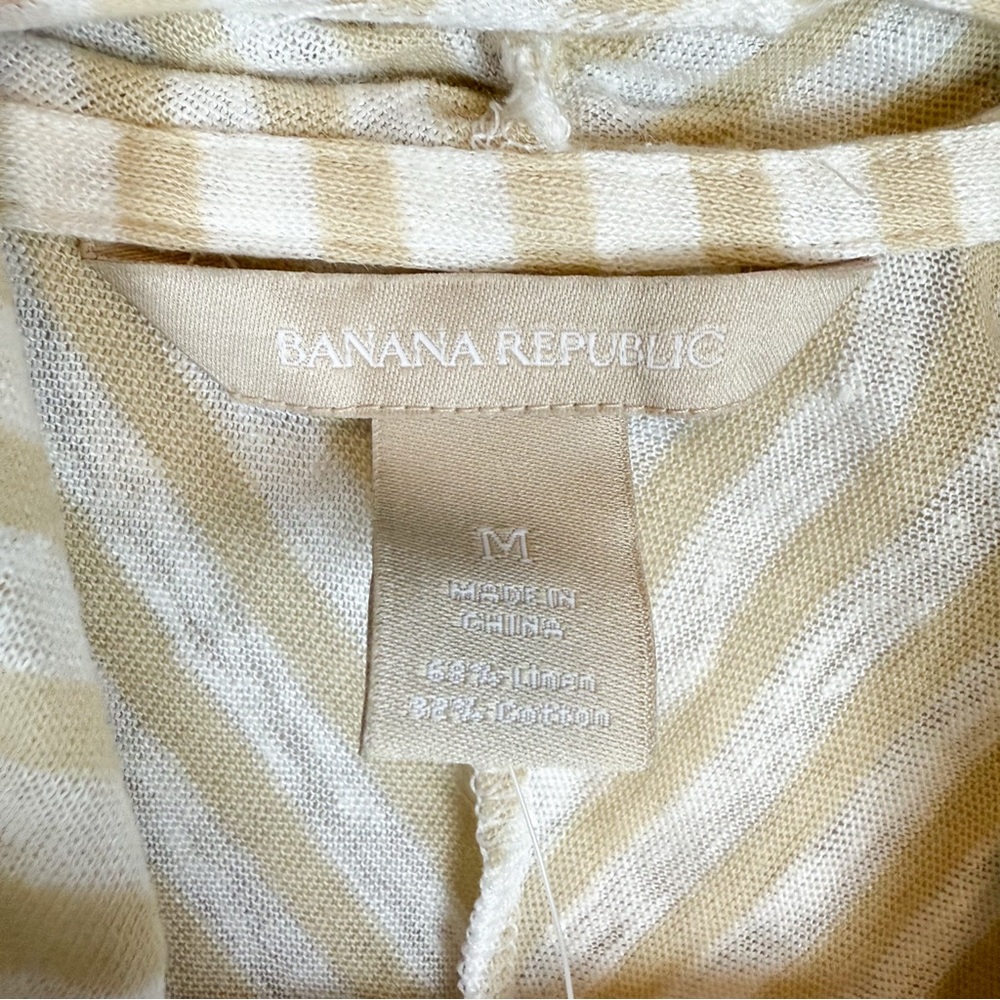 NWT Banana Republic Tan White Striped Linen‎ Blend Lightweight Open Cardigan Med - Picture 3 of 8